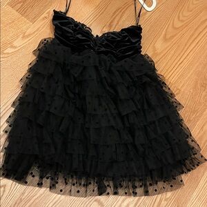 Black Ruffled Polka Dot Dress